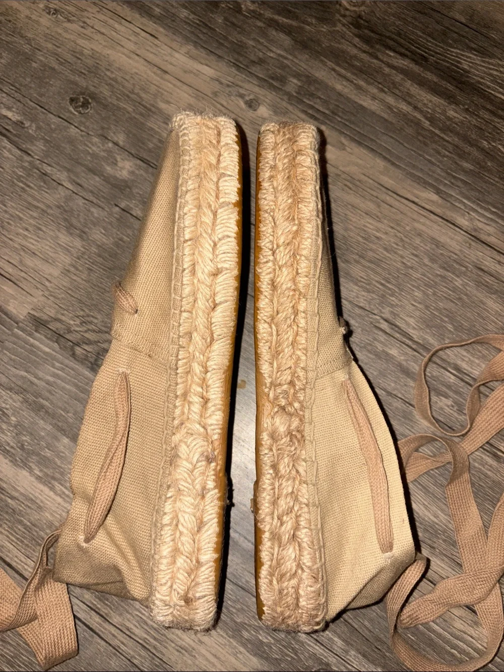 Andre Assous Tan Canvas Espadrille Lace-Up Flats size 9 made in France